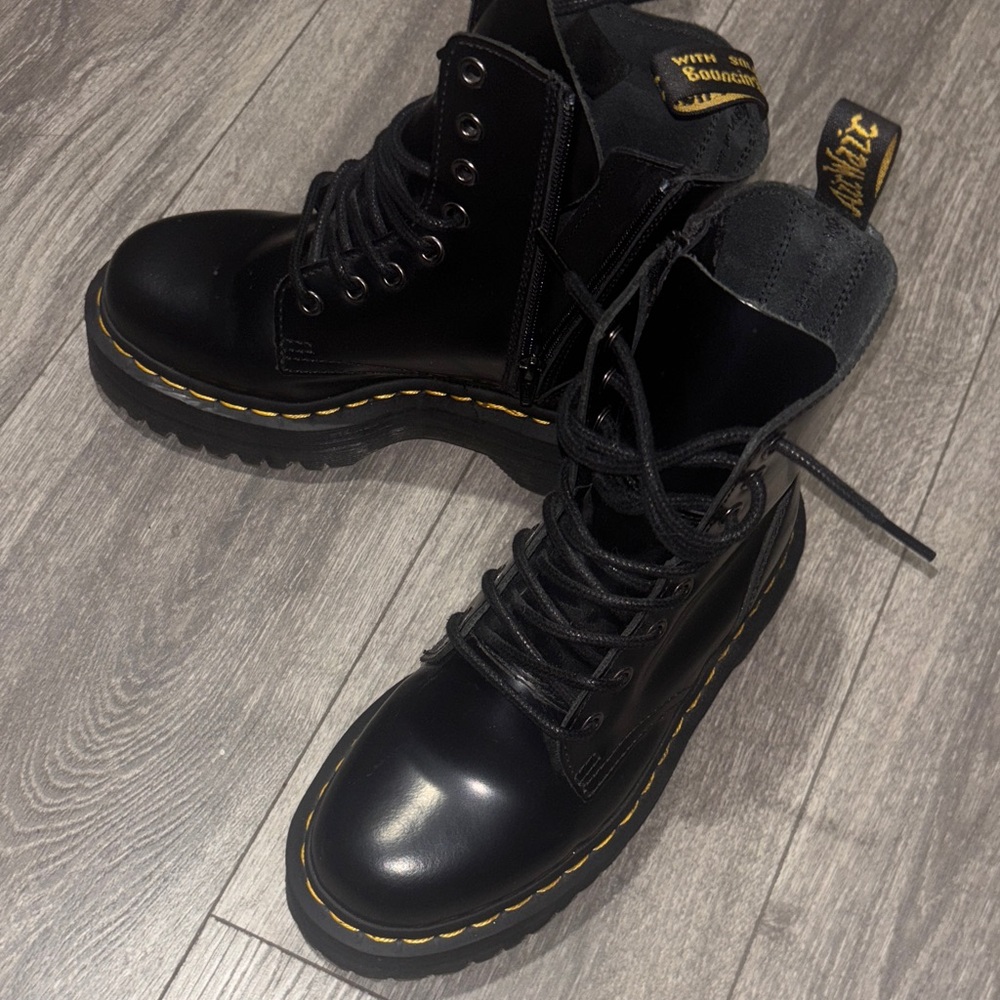 Dr. Martens Black and Yellow Lace-Up Boots